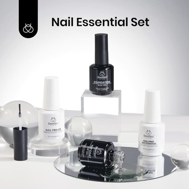 Detalle de Beetles 4-teiliges Base-/Top-Coat-Set mit Nagel-Dehydrator & Säurefreiem Bond-Primer (15 ml + 20 ml)