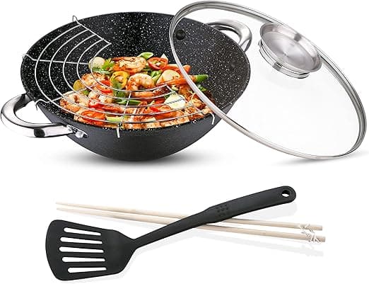 Detalle de RENBERG Wasabi Wok 🍳 | Sartén Multifuncional con Tapa de Vidrio