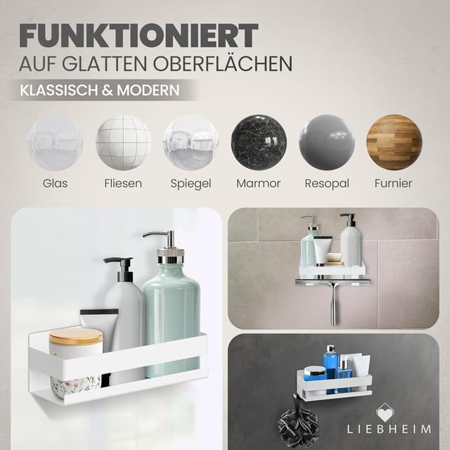 Detalle 2 de LIEBHEIM Duschablage ohne Bohren – Badregal & Duschkorb-Organizer für Dusche und Badezimmer