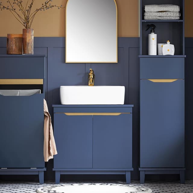 Detalle de SoBuy Meuble sous-lavabo BZR113-B bleu foncé (60 x 59 x 30 cm) avec 2 portes