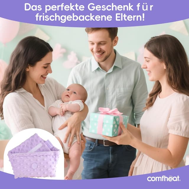 Detalle 2 de comfheat Koliken- & Gas-Relief Tummy Wrap mit Leinsamen, beheizbar (0–3 Jahre, Lila)