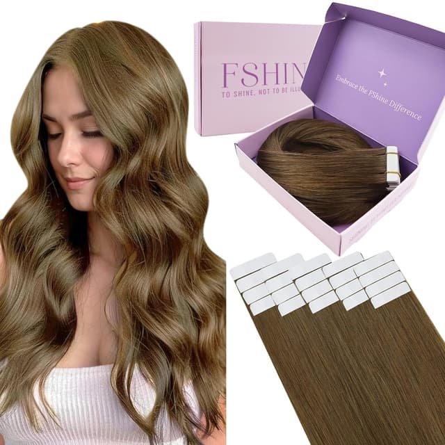 Detalle de Fshine Extensions Echthaar Tape in Mittelbraun (30 cm) – 20 Stück selbstklebende Tape-Extensions