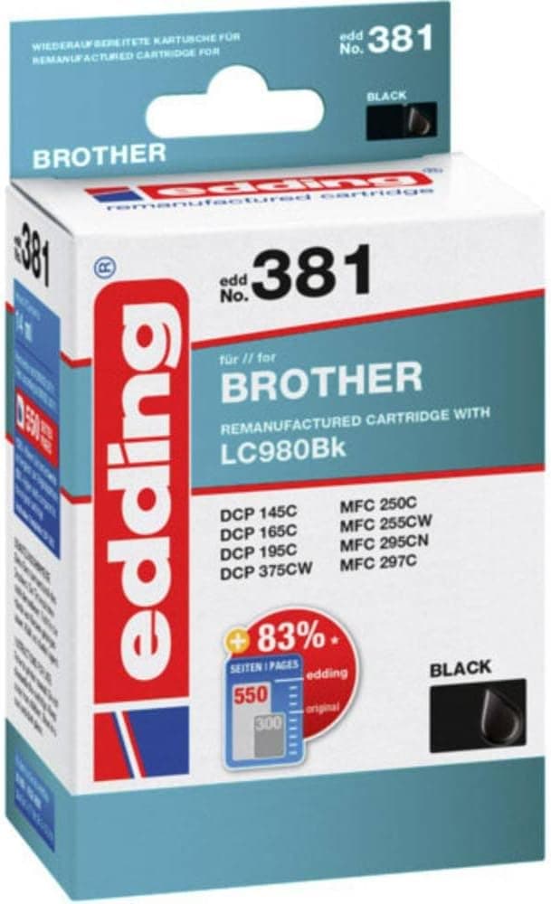 Detalle de edding Druckerpatrone EDD-381 (Einzelpatrone) schwarz – 14 ml, Reichweite bis zu 550 Seiten