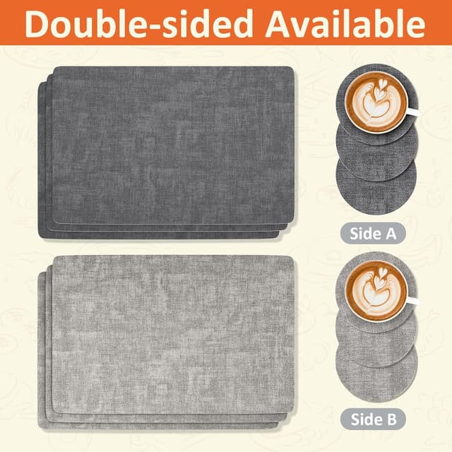 Thumbnail 2 de Euqvunn Set Table 6 pièces Gris Double Face 43×30 cm