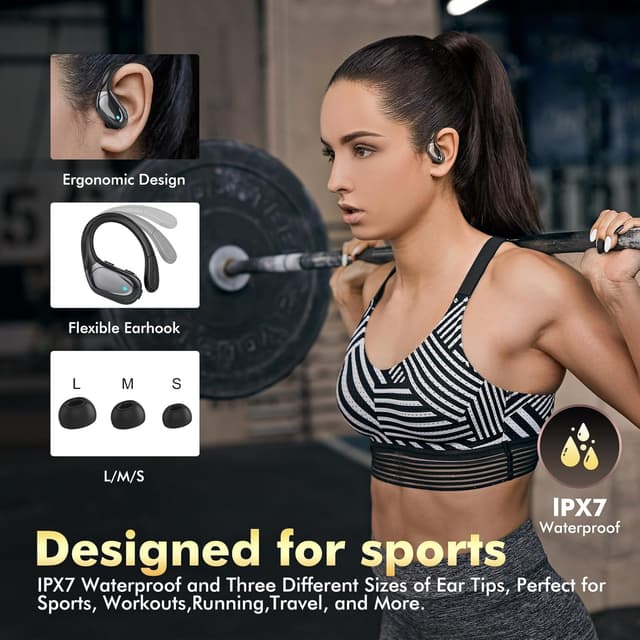 Detalle de HAOYUYAN BX17 Wireless Earbuds for Sports (IPX7, Noise Canceling, 80Hrs with LED Case Display) – Black