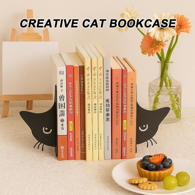 Detalle de Metal Cat Bookends for Books, Heavy Duty