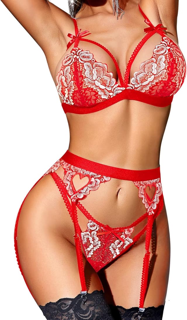 Detalle de RSLOVE Women Lace Garter Lingerie Set