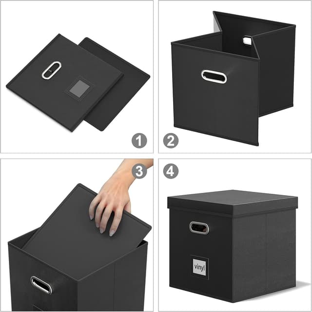 Detalle 2 de Aolawco 2-pack 12-inch leather vinyl record storage boxes (with lid & handles) – holds 100+ singles