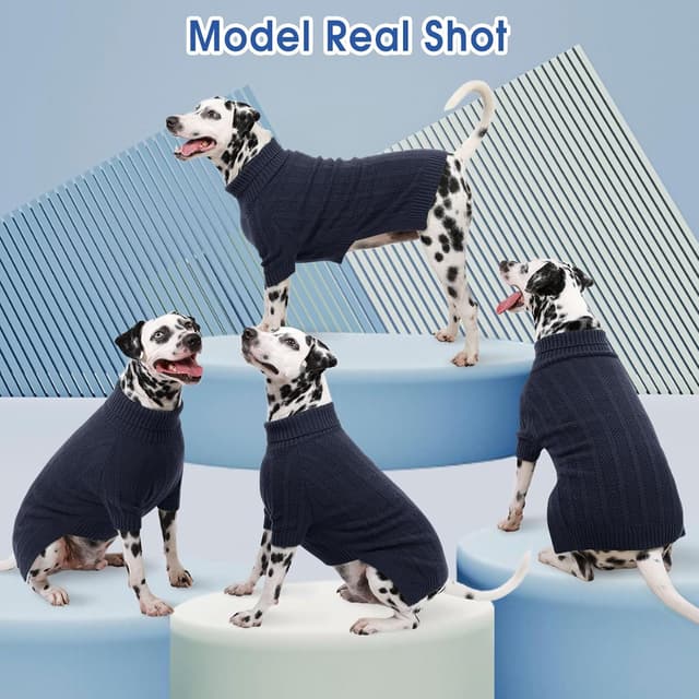 Thumbnail 6 de Queenmore Dog Jumper Small (Navy) – Blue Turtleneck Cable Knit Long Sleeve Sweater for Small Dogs