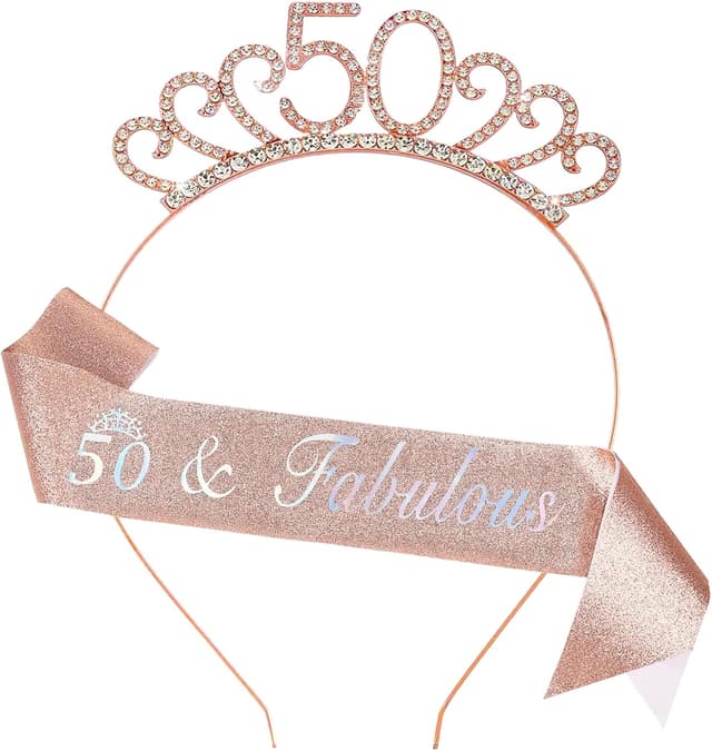 Imagen de 50th Birthday Rose Gold Sash & Headband en OfertitasTOP