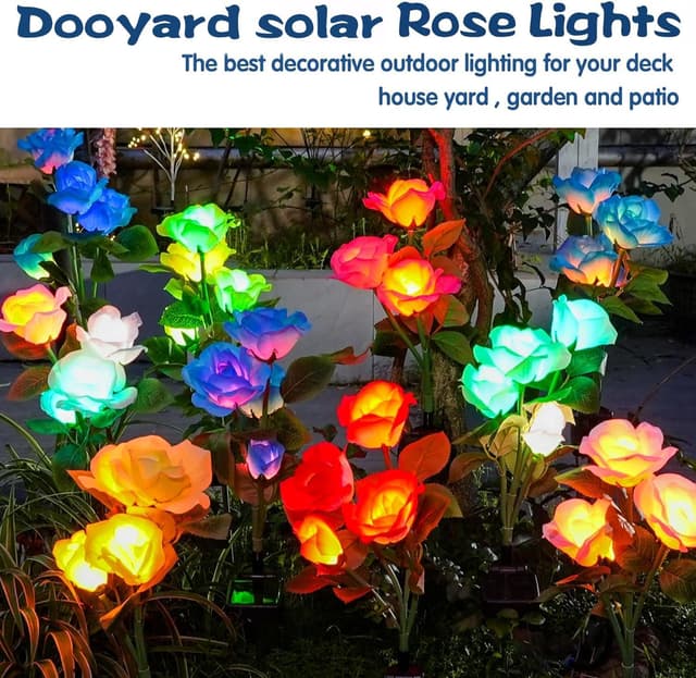 Detalle 2 de DooYard solar garden lights (upgraded version) – 7-colour changing rose lights, 2 pack