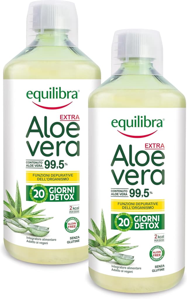 Detalle de Equilibra Aloe Vera da Bere, 100% Pura Polpa di Aloe (2x1000 ml, 40 giorni) depurativa e lenitiva