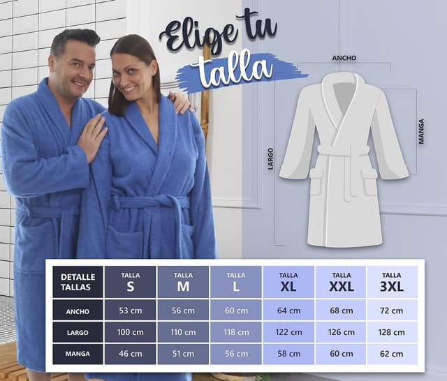 Detalle de Peignoir unisexe LEBENGOOD en éponge 100% coton (400 g/m²) avec ceinture, poches et serviette