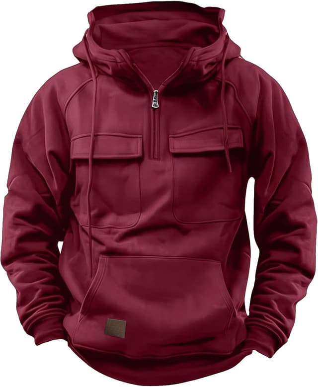 Detalle 2 de Hello MrLin Cargo Hoodie for Men – UK-style zip-up tactical sweatshirt