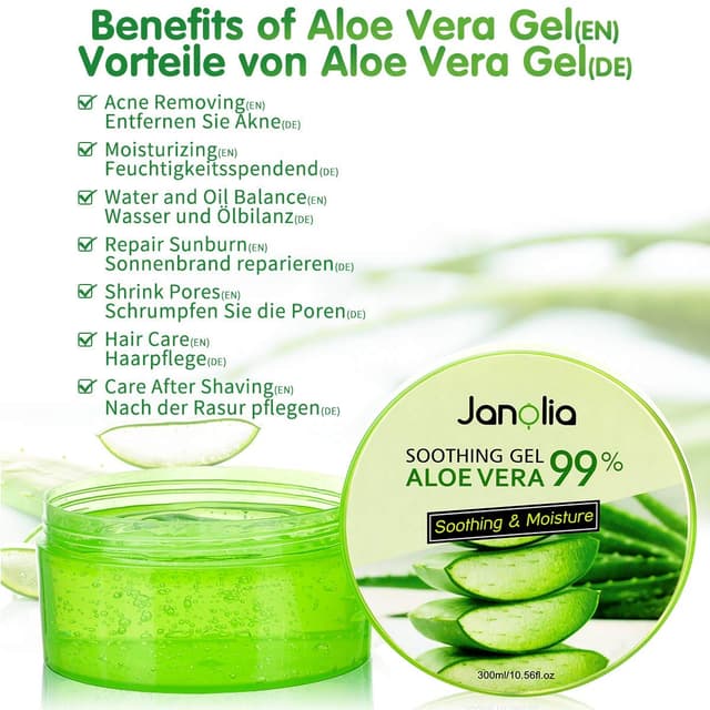 Detalle de Janolia Aloe Vera Gel 300 ml – beruhigende Aloe-Gesichtscreme für Gesicht & Körper mit feuchtigkeitsspendendem Aloe-Extrakt