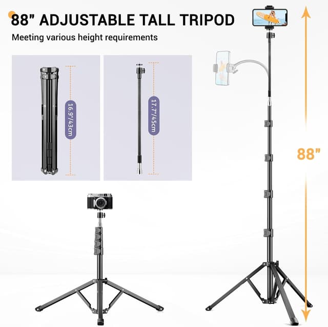 Detalle 2 de Victiv 88" Tall Tripod for iPhone – flexible phone stand 🎥