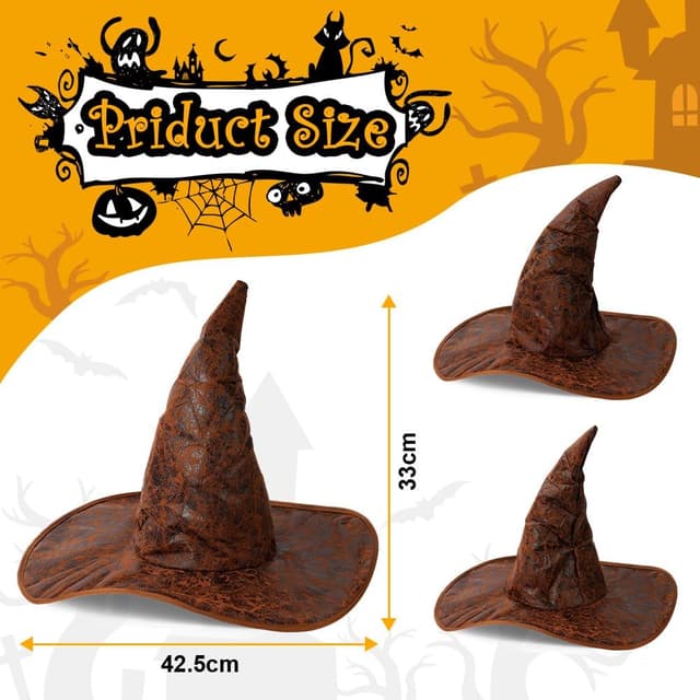 Detalle de Aomig Hexenhut – brauner Zaubererhut als Kostümzubehör für Halloween, Cosplay & Party