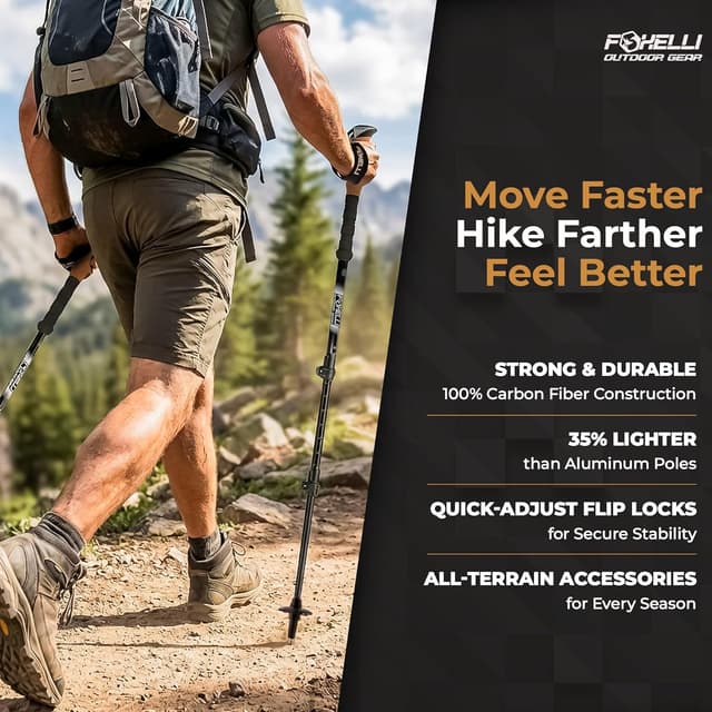 Detalle 2 de Foxelli Carbon Fiber Walking Poles – lightweight collapsible trekking poles with cork grips
