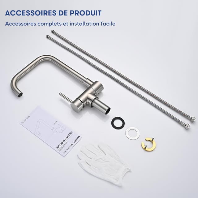 Detalle de Mitigeur Cuisine rabattable BuntHaus avec bec pivotant 360° et acier inox 304 brossé