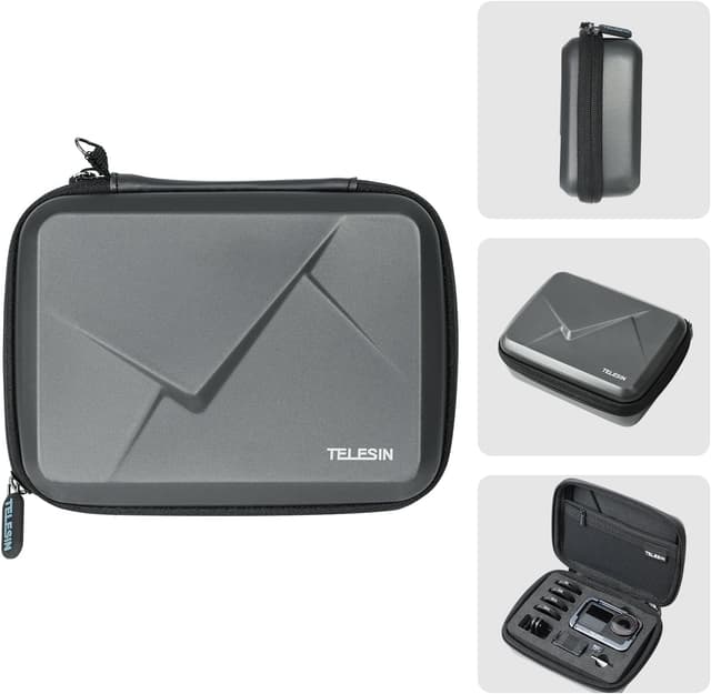 Detalle de TELESIN Tragetasche aus hartem PU für DJI Osmo Action 5 Pro/4/3 – schützende Reisetasche für Action-Cam-Zubehör