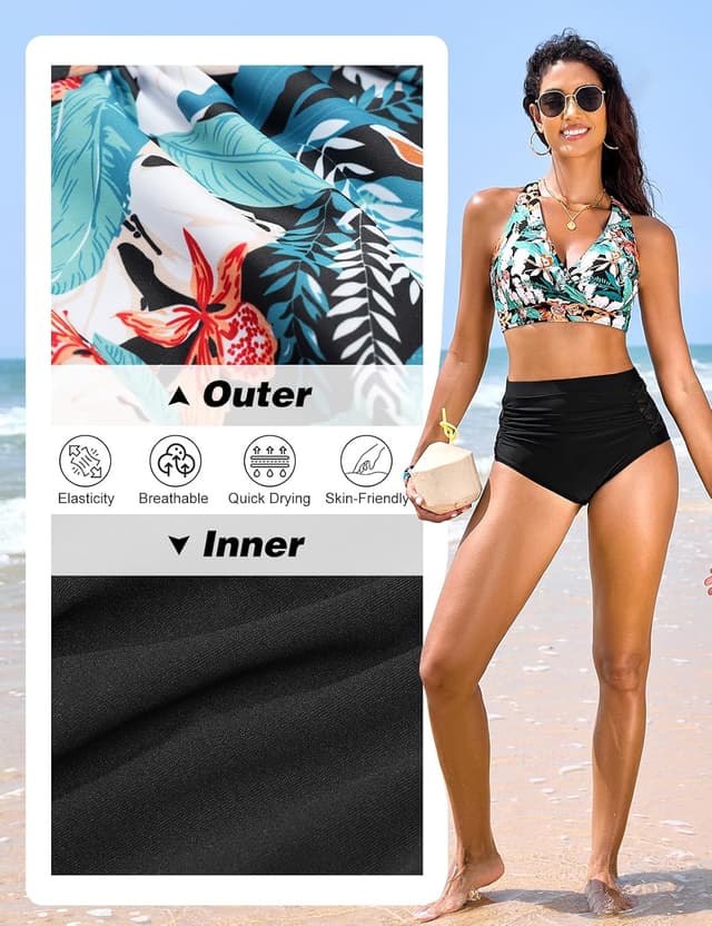 Detalle de Costume da bagno donna Tuopuda a vita alta in due pezzi con top push up e slip per il controllo della pancia