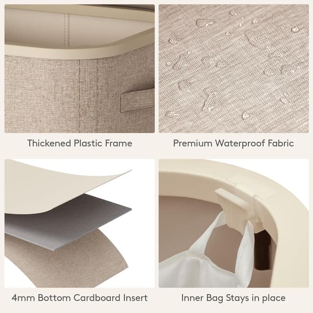 Detalle de Lifewit 105L Large Laundry Basket with Lid (Removable Bag, Foldable, Handles) — Beige