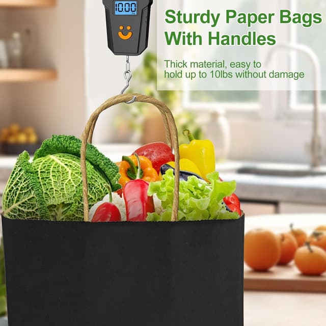 Detalle de Gucass 50er Set Mittelgroße Papiertüten mit Henkel (Schwarz Kraft), 21×11×27 cm