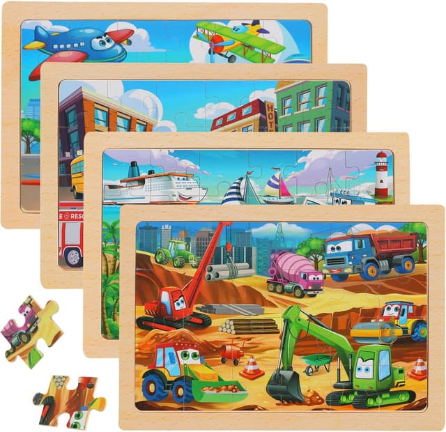Detalle de Puzzles for Kids Ages 4–6: 24-Piece Toddler Puzzles Set (4 Packs) for Construction & Vehicles