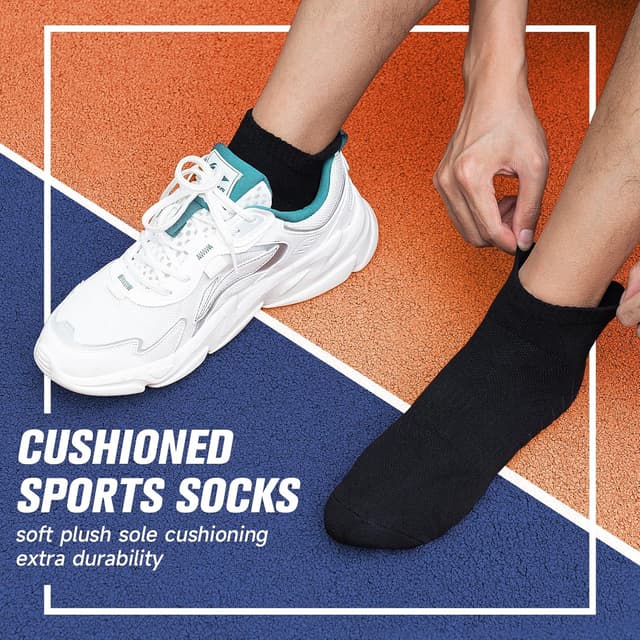 Detalle 2 de Benirap Mens Tranier Socks cushioned running socks (6 pairs) — breathable cotton trainer socks with anti-blister design