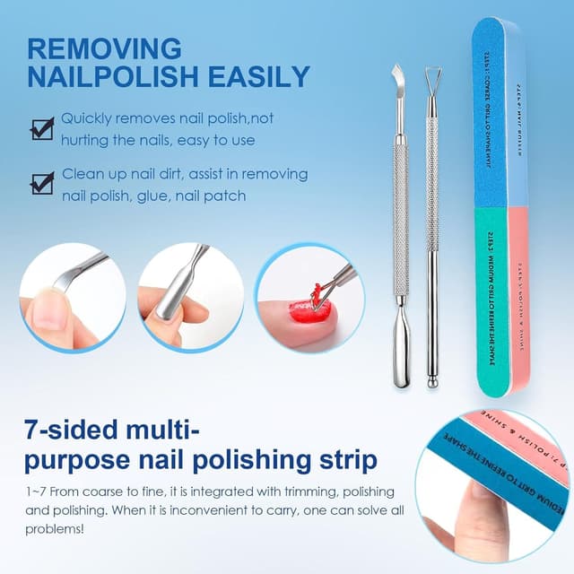 Detalle de Aubeifou Magic Nagellackentferner-Set (2x15 ml) zum Entfernen von Gellack – mit Hautschieber & Nagelschaber