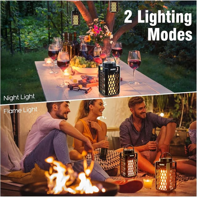 Detalle 2 de blonbar Bluetooth-Lautsprecher mit Flammenlicht (IP65) – Outdoor-Lautsprecher & Taschenlampen-Optik für Terrasse und Garten
