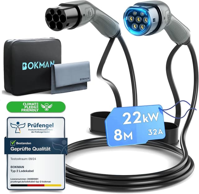 Detalle de bokman Type 2 EV Charging Cable 8m 32A ⚡🔌