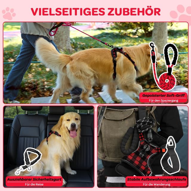 Detalle 2 de FURRYFECTION Anti-Zug Hundegeschirr mit Y-Form, 2 Leinenringen & atmungsaktivem Brustgeschirr für große Hunde