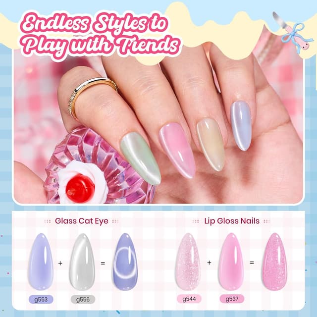 Detalle de Beetles Spring Pudding Jelly Gel Nail Polish Set (20 Pastel Colors) with Top Coat & Base