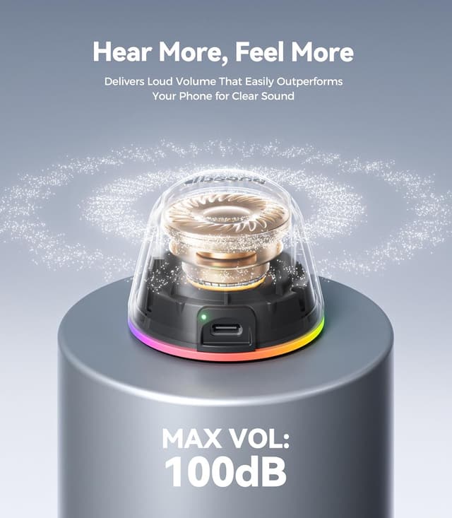 Detalle 2 de Portable 2-in-1 Bluetooth Speaker Phone Stand (Magnetic) with IPX5, 9 Light Modes & TWS – Rose Pink