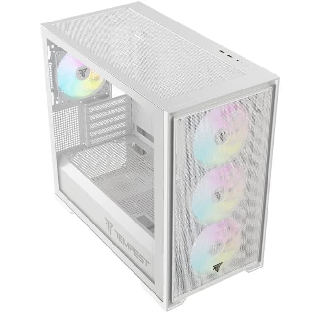 Detalle 1 de Tempest Stronghold ARGB caja M-ATX blanca con cristal