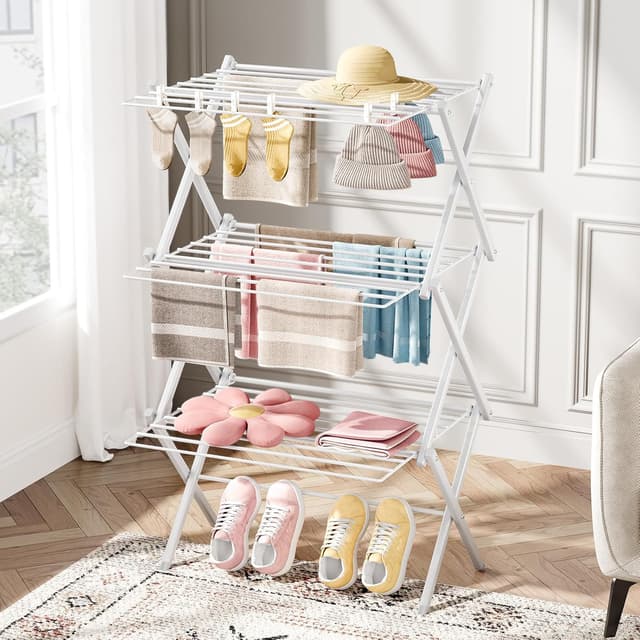 Detalle de SYKIARIOL 3-Level Foldable Clothes Airer (52 x 54 x 114cm) – Space-saving indoor drying rack