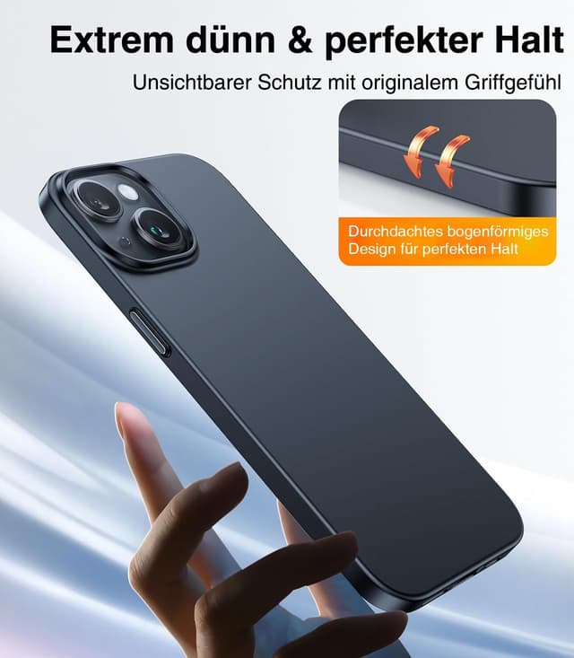 Detalle 2 de Torras 2025 Neu ultradünne Hülle für iPhone 15 (0,07 cm) – schwarzer Rundumschutz mit samtigem Griff