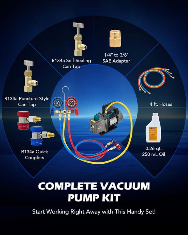 Detalle de Orion Motor Tech AC Vacuum Pump and Gauge Set (1/4 hp, 3.5 cfm) for R134a, R12, R22 & R502