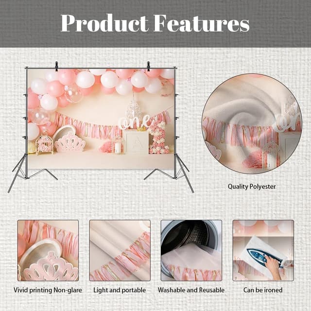 Thumbnail 4 de MEHOFOND 7x5ft Pink Balloons Backdrop