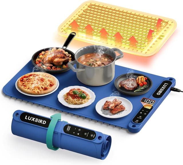 Detalle de Elektrisches Speisenwärmtablett von Luxbird mit Temperaturregelung & Timer (Tintenblau)