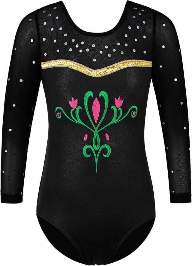 Detalle 2 de ZNYUNE Kinder klassischer Turnanzug mit Glanz – Gymnastiktrikot ärmellos oder Langarm für Mädchen