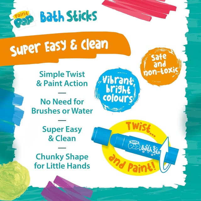 Detalle 2 de Paint Pop Bath Sticks for Kids – 12 washable bath crayons for mess-free creativity (3+ years)