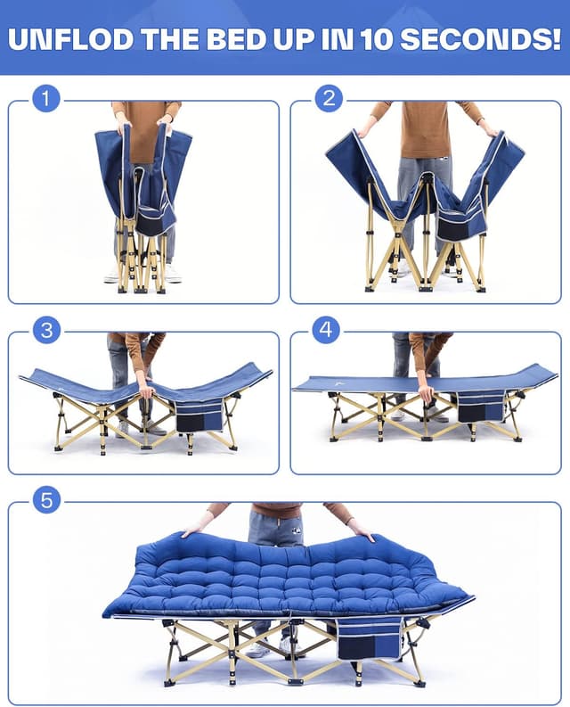 Detalle 2 de Sportneer Camp Beds for Adults with 1.5" Thick Mattress – Extra Wide Camping Bed (450lbs capacity)