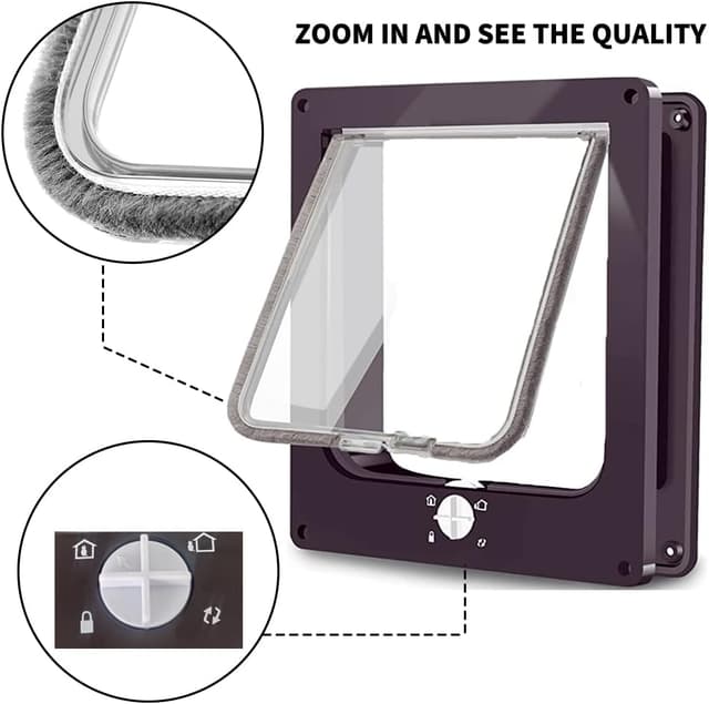 Detalle de Easy Joy 4 Way Locking Cat Flap Medium with Magnets (Brown) — quiet manual pet door for cats and small dogs