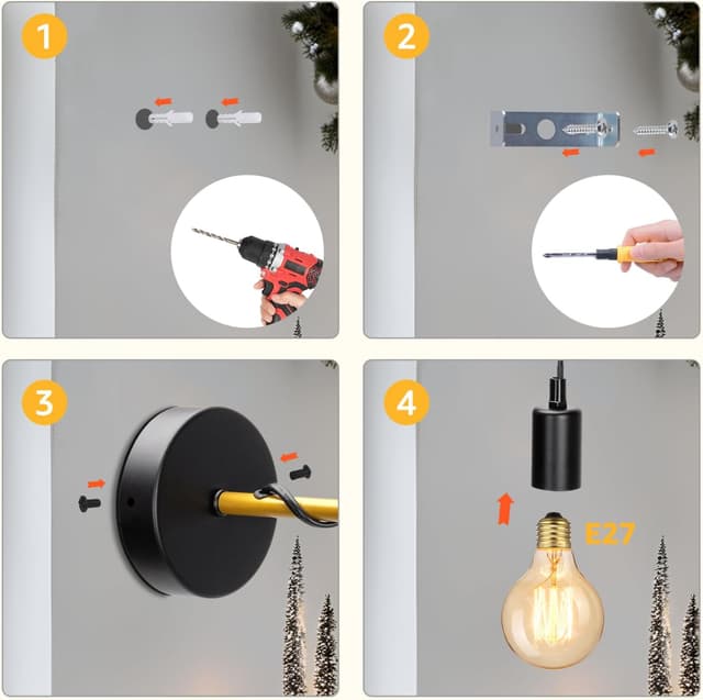 Detalle de Aigostar Aplique de Pared Interior E27 Generoso en Metal🖤 (Pack 2)