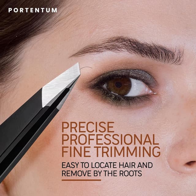 Detalle 1 de PORTENTUM Professionelle Pinzetten Augenbrauen-Zupfen – 4er Set aus Edelstahl (Präzision & Anti-Rutsch)