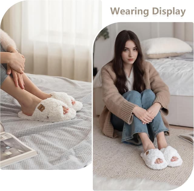 Detalle 2 de GOEWY Fuzzy Open Toe Memory Foam Slippers for Women