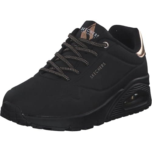 Detalle de Skechers Mujer Uno Shimmer Away Trainers en Black Durabuck con detalles Rose Gold (EU 38)