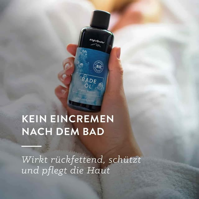 Detalle 2 de AllgäuQuelle® BIO-Badeöl „Allgäuer Atemwohl“ mit Bio-Ölen (Jojoba, Minze, Zeder, Cajeput) – 100 ml